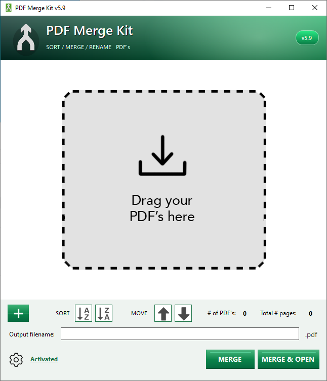 PDF Merge Kit application interface