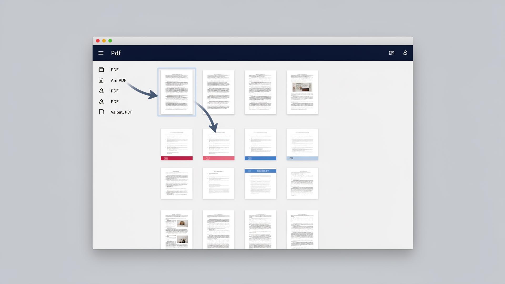 PDF pages being sorted and rearranged in a Windows application before merging